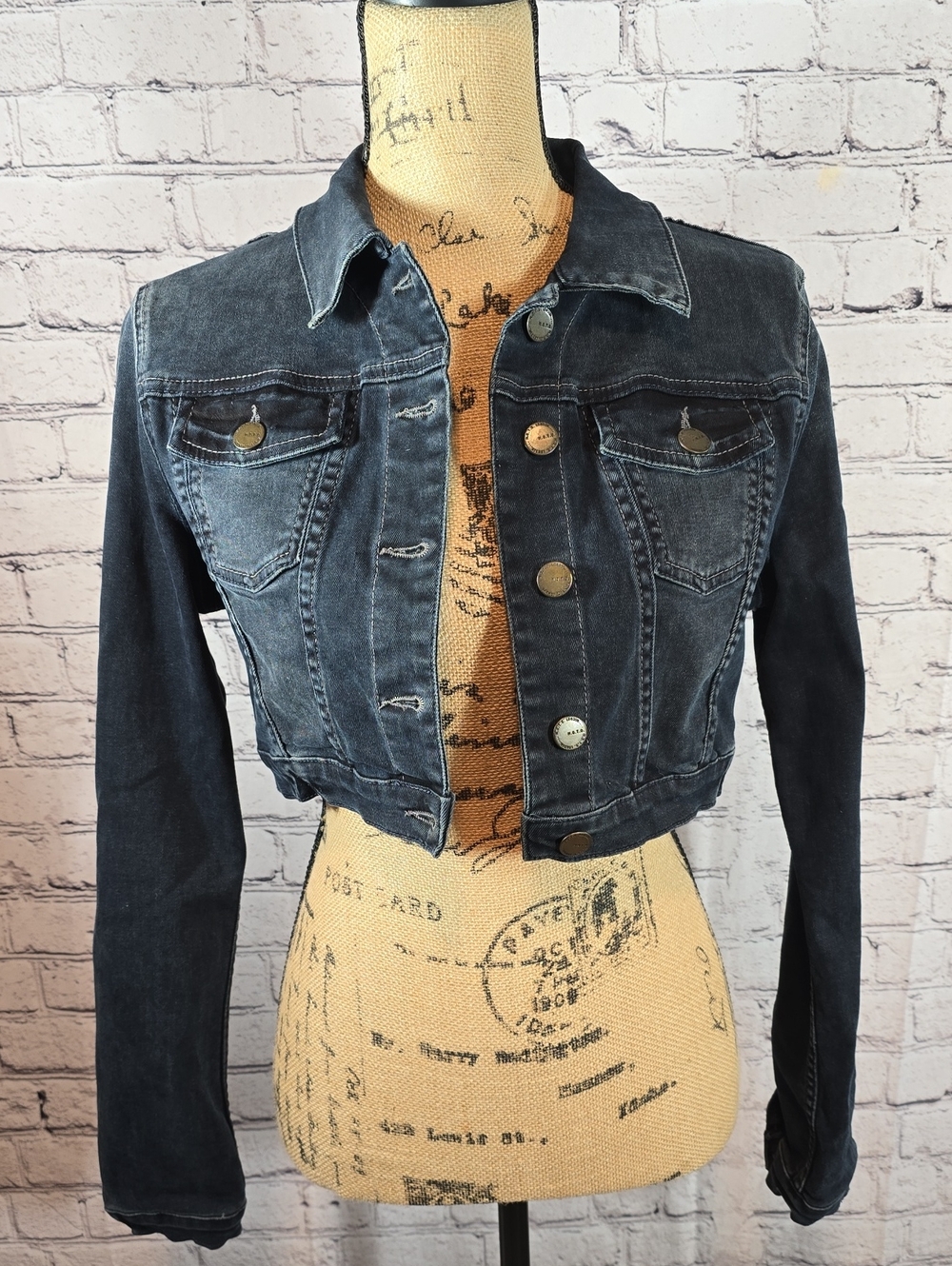 Topshop MOTO Blue Washed Cropped Denim Jacket US Size 8